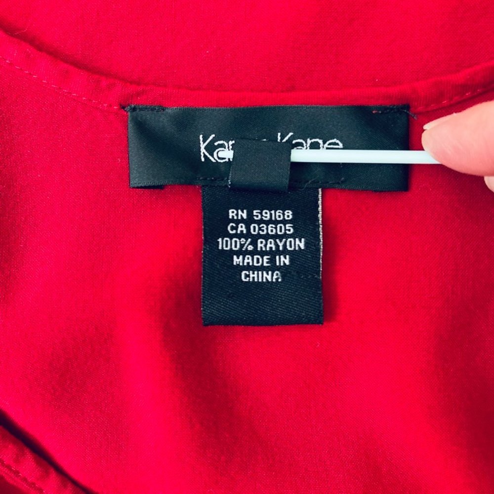 Karen Kane Red With Black Lace Rayon Blouse Sz XS - Picture 9 of 11